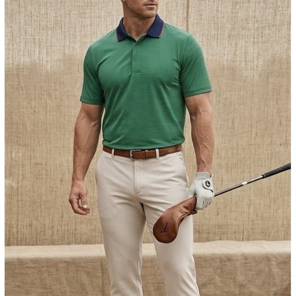 RLX Ralph Lauren Men's Size XL Green Blue Striped Performance Golf Polo READ